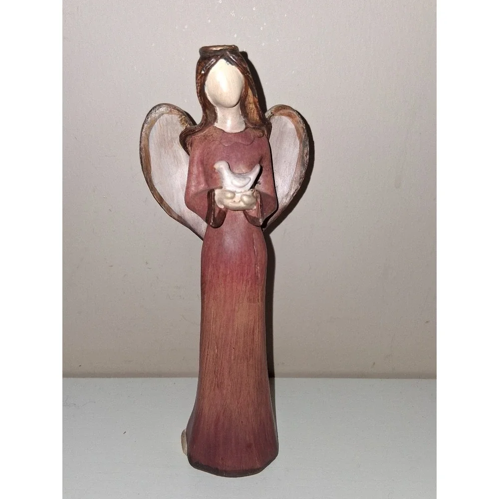 Rustic Resin Angel Figurine Holding Dove – 7.25